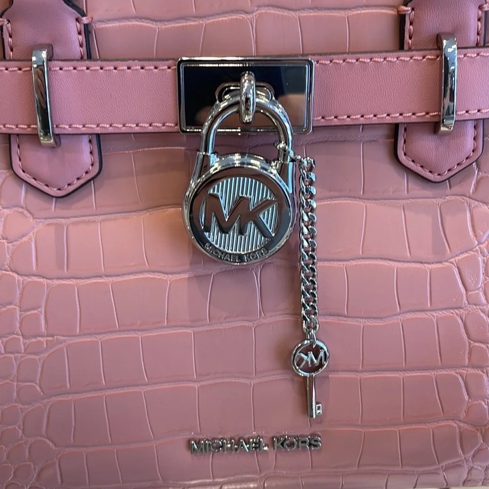 MICHAEL KORS Hamilton Small Crocodile Embossed Faux Leather Satchel Primrose NWT